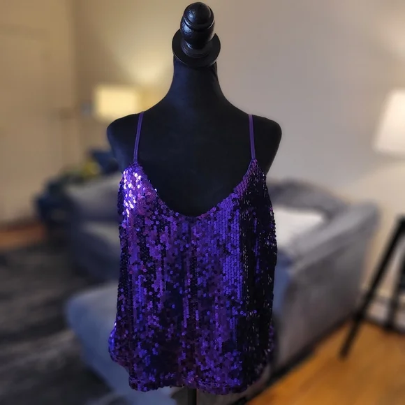 Primark Purple Sequin Camisole Tank Top Size 12 - Picture 9 of 16